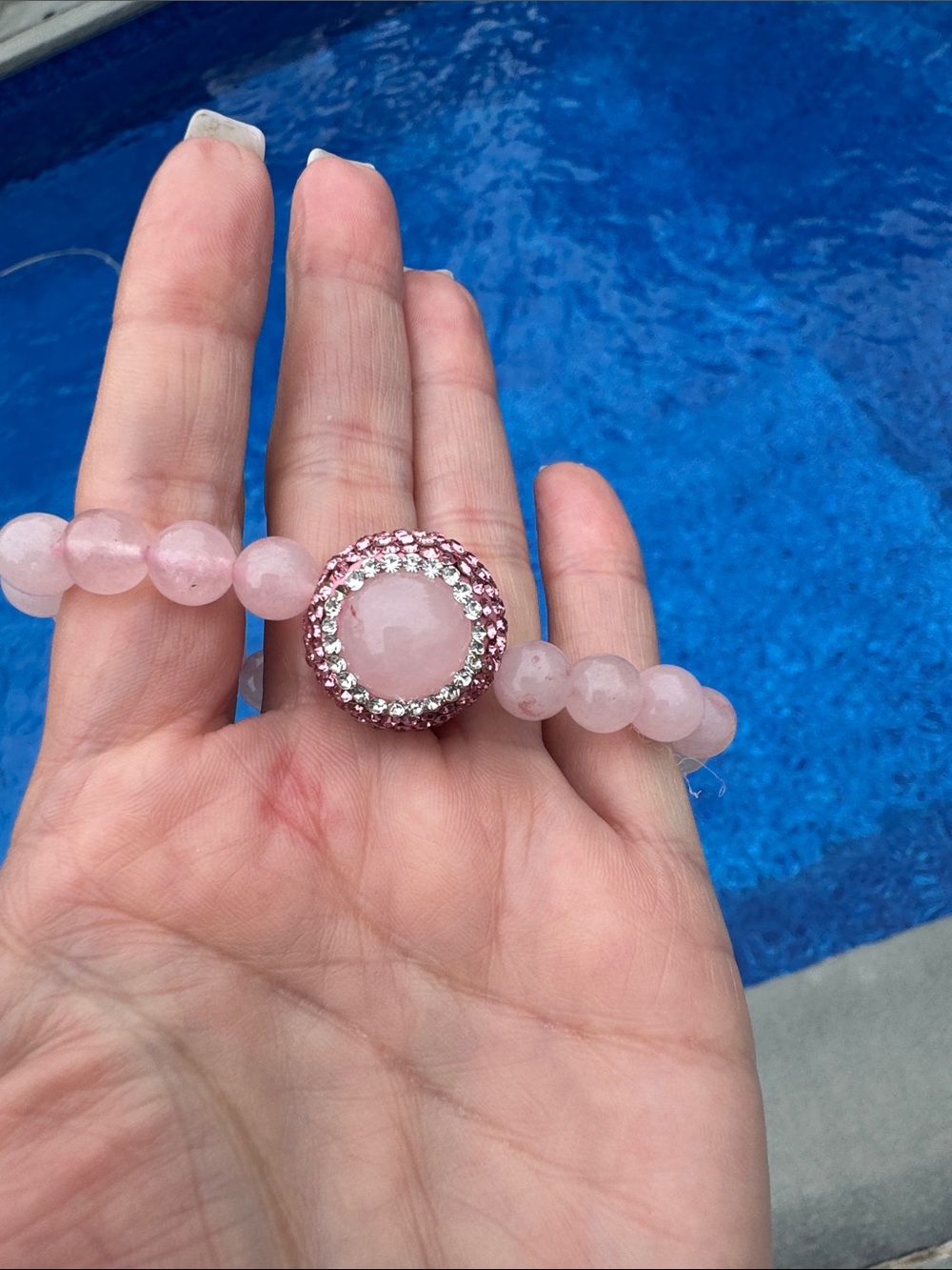 Pink 8 mm Love Beaded Bracelet with Crystal Accent
